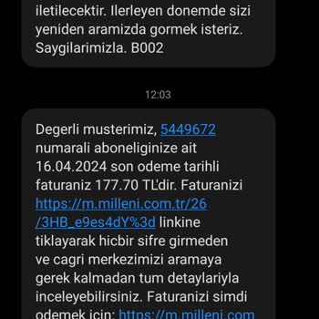 Millenicom Kurulum Yapılmayan Hizmetin Faturası