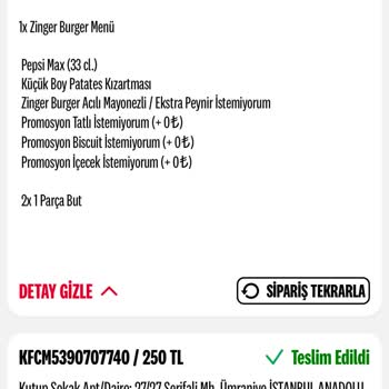 KFC Ödeme Ve Geri Alamama