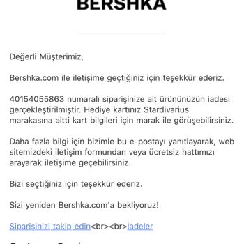 Bershka Ürün İademde Paramı Yatırmadı