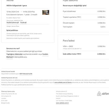 Airbnb İptal Edilen Rezervasyonun Ücret İadesi