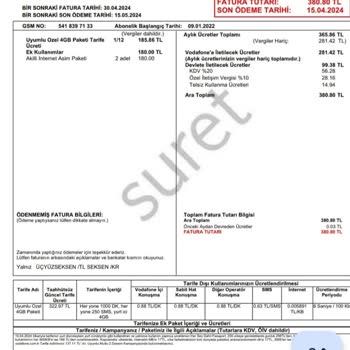 Vodafone Fatura Aşım Ücreti