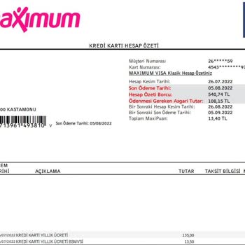 İş Bankası Kredi Kartı Yıllık Kullanım Ücreti.