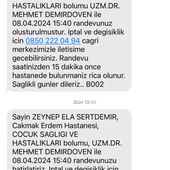Çakmak Erdem Hastanesi Randevuyu Önemsememe