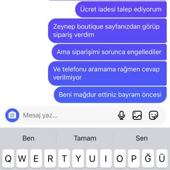 Zeynep Boutique Ve Tesettür Zen Ürünümü Göndermiyor. Ulaşamıyorum.