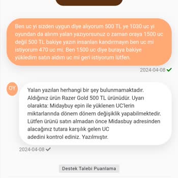 Oyun Alışveriş (oyunalisveris.com) Oyunalişveriş 1500 Uc Diye 1030 Uc Yolladı.