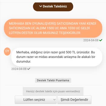 Oyun Alışveriş (oyunalisveris.com) Oyunalişveriş 1500 Uc Diye 1030 Uc Yolladı.
