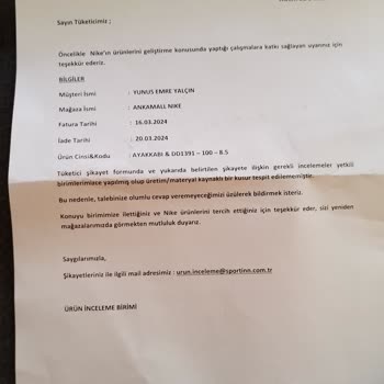 Nike Ankamall Şubesi Defolu Ürüne Kullanıcı Hatası Yanıtı