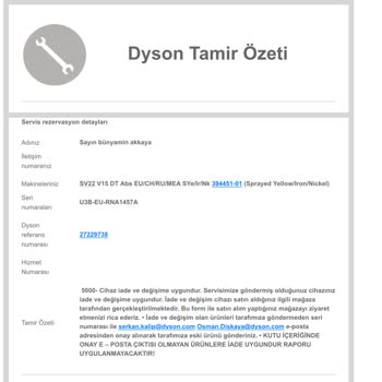 Yeni Dyson V15 Detect Alırken Yaşanan Mağduriyet