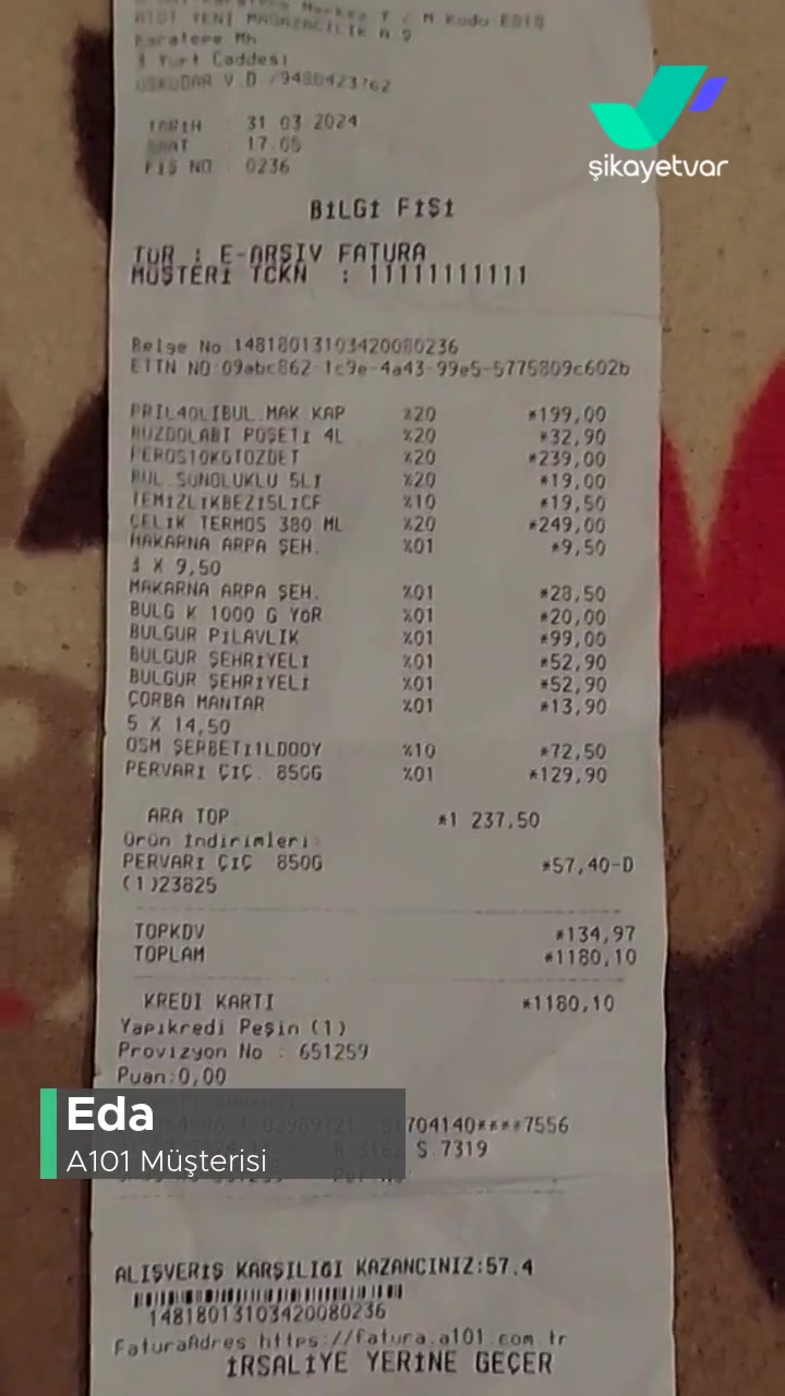 A101 Reyonda Etikette Baktığım Ürünün Fişteki Fiyatının Farklı Olması videonun kapak resmi