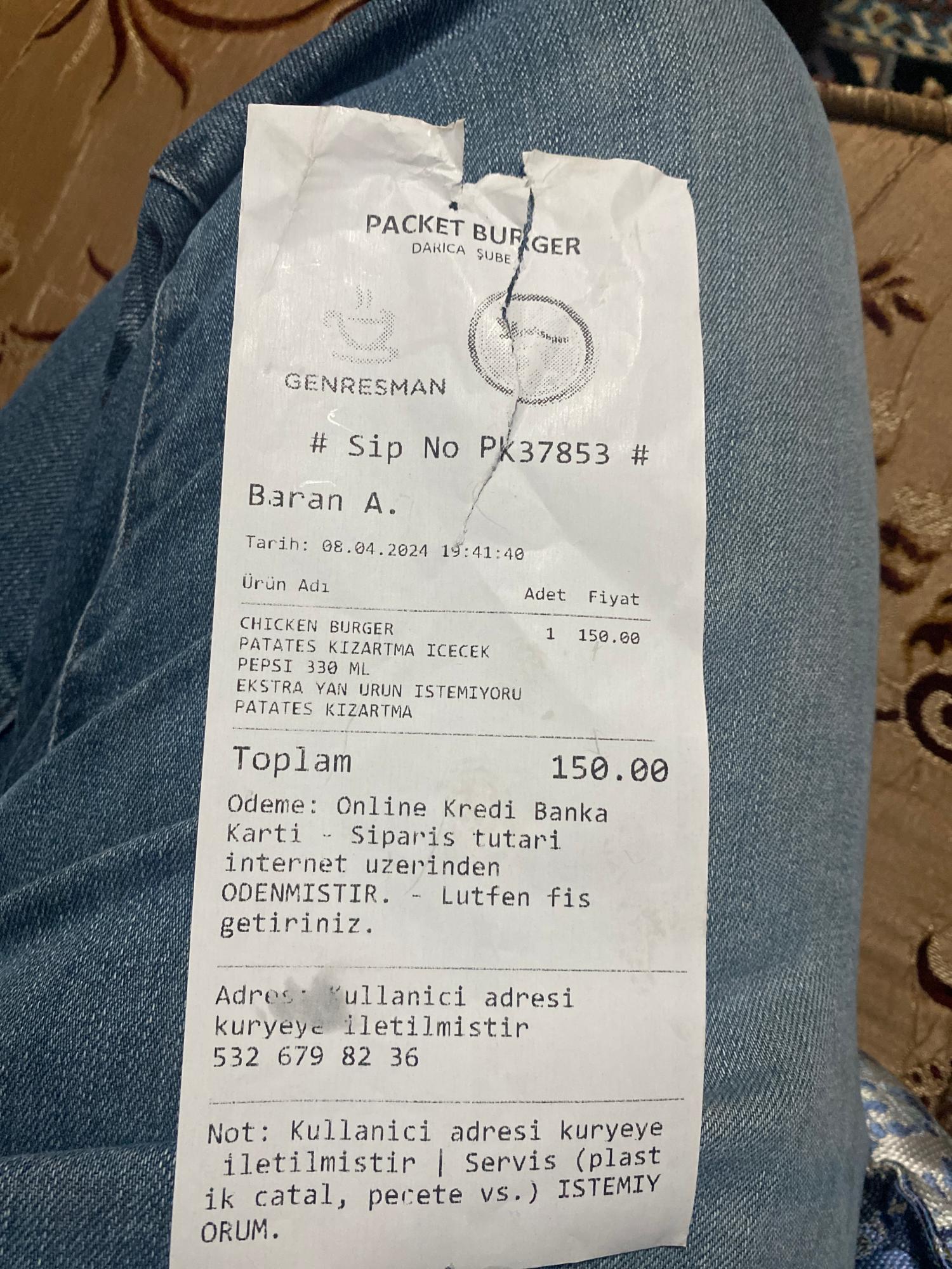 Packet Burger Ve Yemek Sepeti Şikayetvar