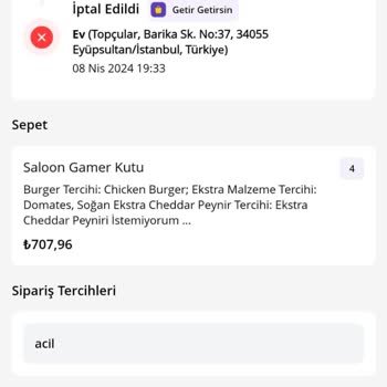 GetirYemek 1 Dakikalık İşi 1.5 Saatte Yapamayıp Paramızı Alıkoydu!