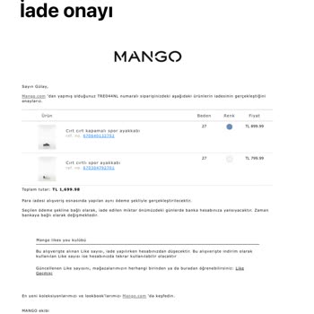 Mango İptal İade Süreci