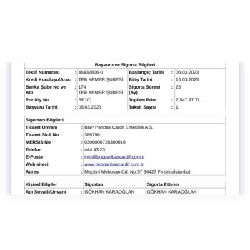 TEB Bankası Hayat Sigortası İptali
