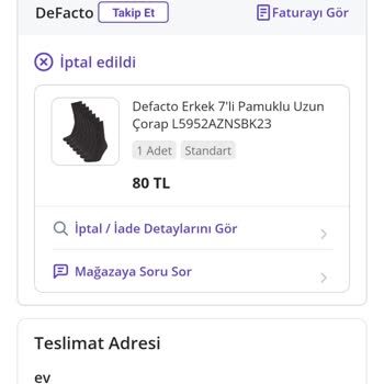 DeFacto Ürün İptal Mağduriyeti