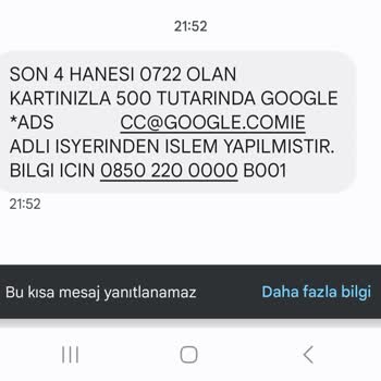 Google Ads Habersiz Ücret İşlemi