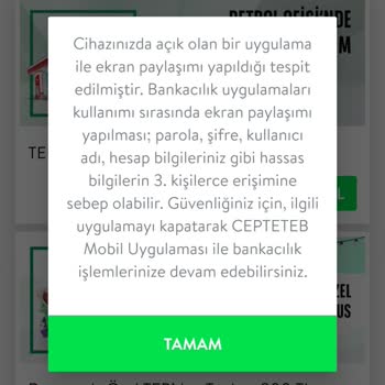 Cepte TEB Uygulama Ekran Görüntüsü Alındı Hatası