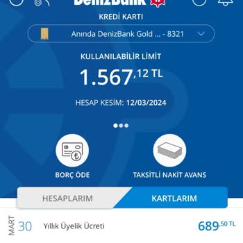 Denizbank Yıllık Kart Ücreti