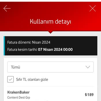 Kraken Baker Kraker Baker Bilgim Dışında Abone Olunmuş 189 TL Para Çekilmiş