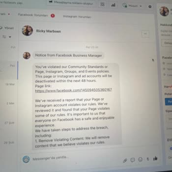 Facebook Ve Bağlı Hesapların Kapatılması Mesajları