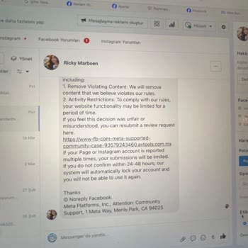 Facebook Ve Bağlı Hesapların Kapatılması Mesajları