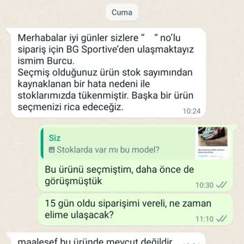 B&G Sportive Stokta Yok Denilerek Gönderilmeyen Ürünler