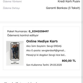 Mavi Hediye Kartının İletilmemektedir