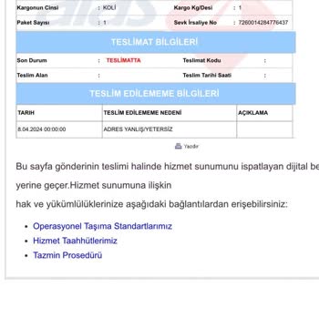 Teslim Edilemeyen Aras Kargo Siparişi