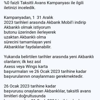 Akbank 0 Fazılı Kredi