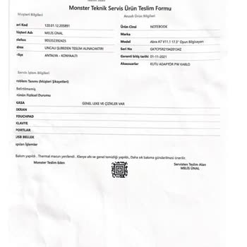 Monster Notebook Bakım Servisi Hatası