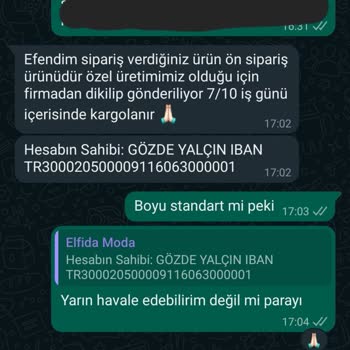 Elfida Moda Ürün Gönderilmedi Ve Mesajlara Geri Dönüş Alamıyoruz