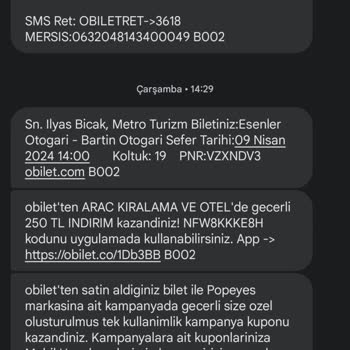 Obilet Metro Turizm Pişmanlıktır 1 Koltuğu 2-3 Kişiye Satıyorlar