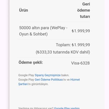 Google Play Geri Ödeme Yapmıyor