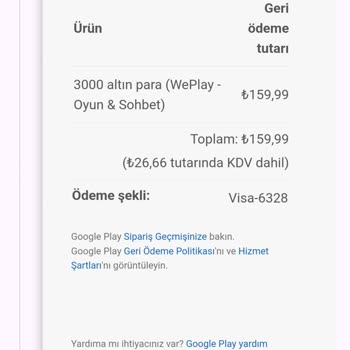 Google Play Geri Ödeme Yapmıyor