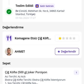 Getir Yemek Sipariş İptali Yapmadı.