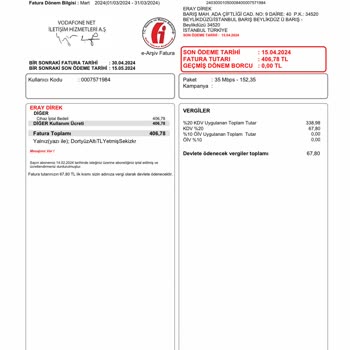 Vodafone Modem İptali İçin Kesilen Fatura