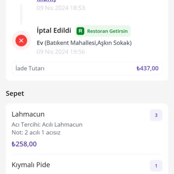 Getir Yemek Pişmanlığı