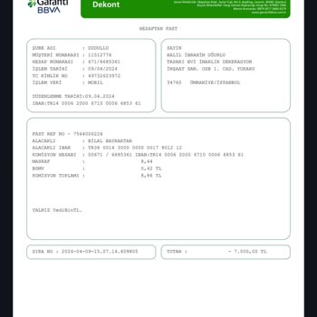 Garanti BBVA Yanlış Hesaba Transfer Edilen Paranın İadesi Talebi