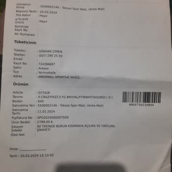 Yırtılan Adidas Kramponumun Garantisinin Karşılamaması