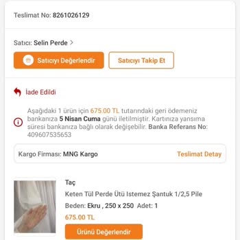 Trendyol Selin Perde İade Sorunu İade Ve Yanlış Ölçü Sorunu