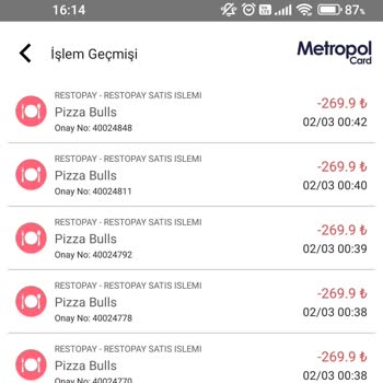 Pizza Bulls Metropol Yemek Kartı Fazla Çekim Sorunu
