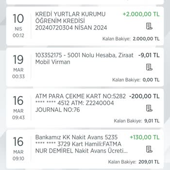 Ziraat Bankası Ziraat Harçlık Avans Tahsilatı