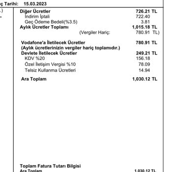 Vodafone Bildirimsiz Ödeme Talebi