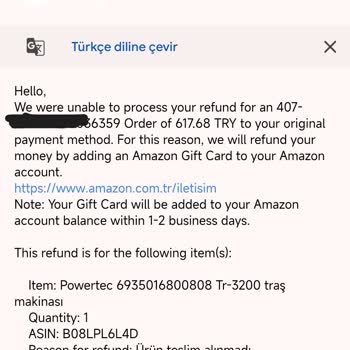 Amazon.com.tr Ürünü Göndermedi, Para İadesi Yapmadı.