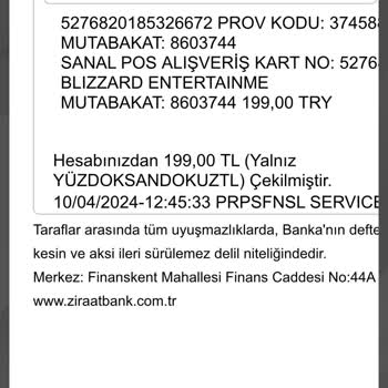 Blizzard Entertainment 199 TL Param Çekildi Bugün