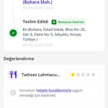 Tatlıses Lahmacun Teslim Edilmeyen Sipariş