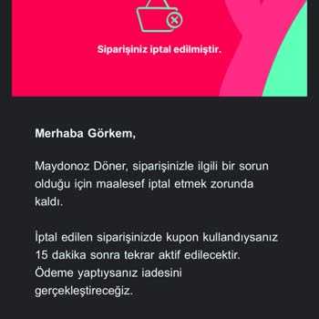 Maydonoz Döner Gelmeyen Sipariş Teslimi