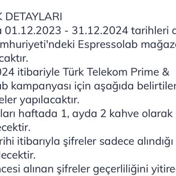 Türk Telekom Prime Espressolab Kahve Kampanyası Kısıtlaması