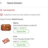 Trendyol Market Migros Teslim Edilmeyen Ancak Parası Alınan Ürünler