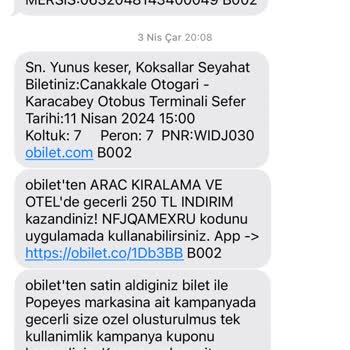 Obilet Köksallar Turizm İki Beklemedikleri İçin Boşa Giden Param