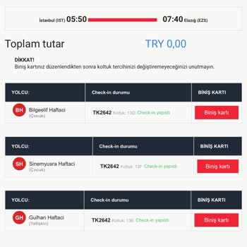 08 Nisan 05.50 THY İstanbul -Elazığ Uçağı